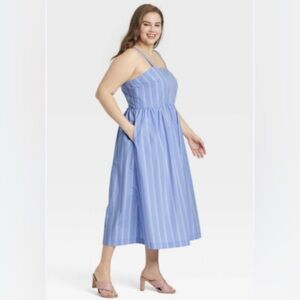 a new day Light Blue Striped Midi Dress